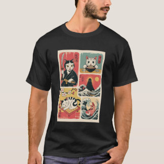 Japanische Katzenkunst Retro Vintage Stil Lustige T-Shirt