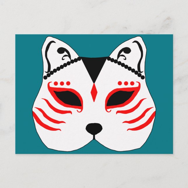 Japanische Katzenmaske Postkarte (Vorderseite)