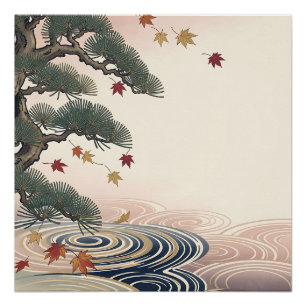 Japanische Kiefern-Ahornblätter Herbstwellen Poster