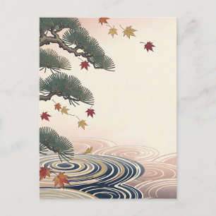 Japanische Kiefern-Ahornblätter Herbstwellen Postkarte