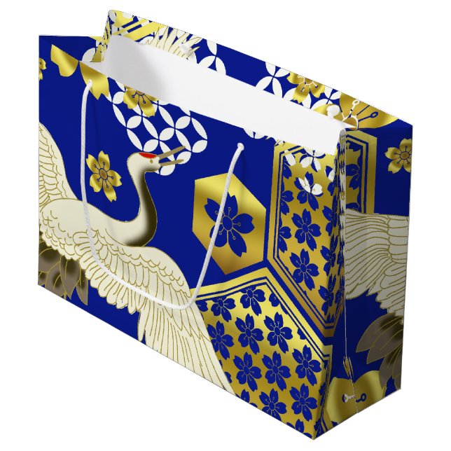 Japanische Kimono Fabric stilisiert Geschenktasche Große Geschenktüte (Vorderseite Schrägansicht)