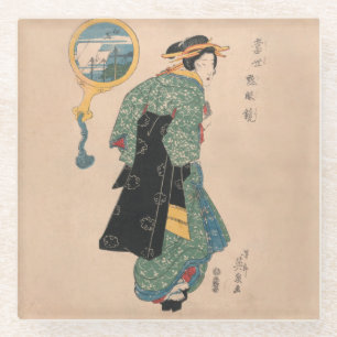 Japanische Kimono-Frau Kurtisane Kunstwerk Glasuntersetzer
