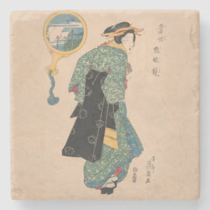 Japanische Kimono-Frau Kurtisane Kunstwerk Steinuntersetzer
