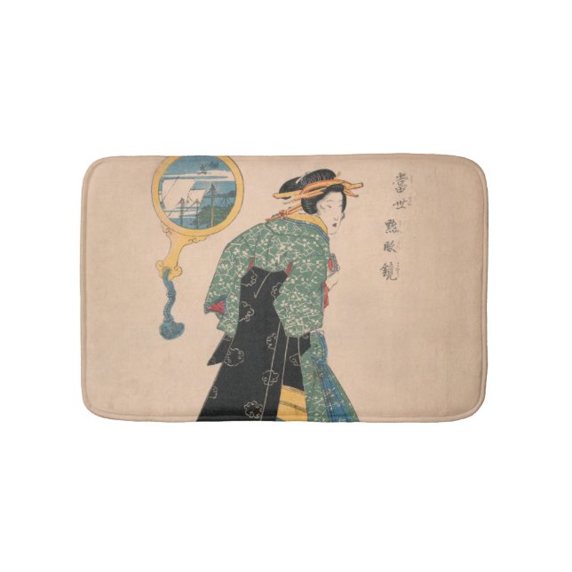 Japanische Kimono Frau: Ukiyo-e Woodblock Print Badematte (Vorderseite)
