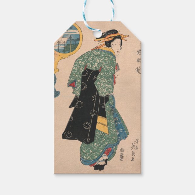 Japanische Kimono Frau: Ukiyo-e Woodblock Print Geschenkanhänger (Vorderseite)