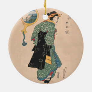 Japanische Kimono Frau: Ukiyo-e Woodblock Print Keramik Ornament