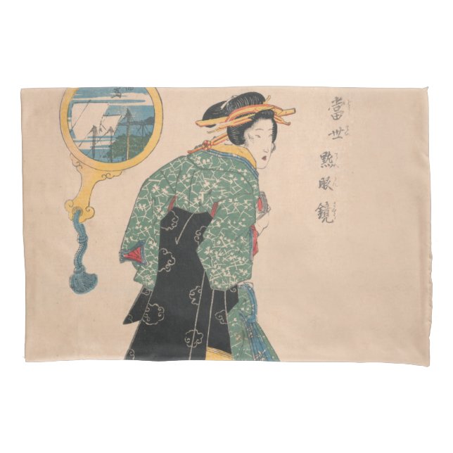 Japanische Kimono Frau: Ukiyo-e Woodblock Print Kissenbezug (Vorderseite)