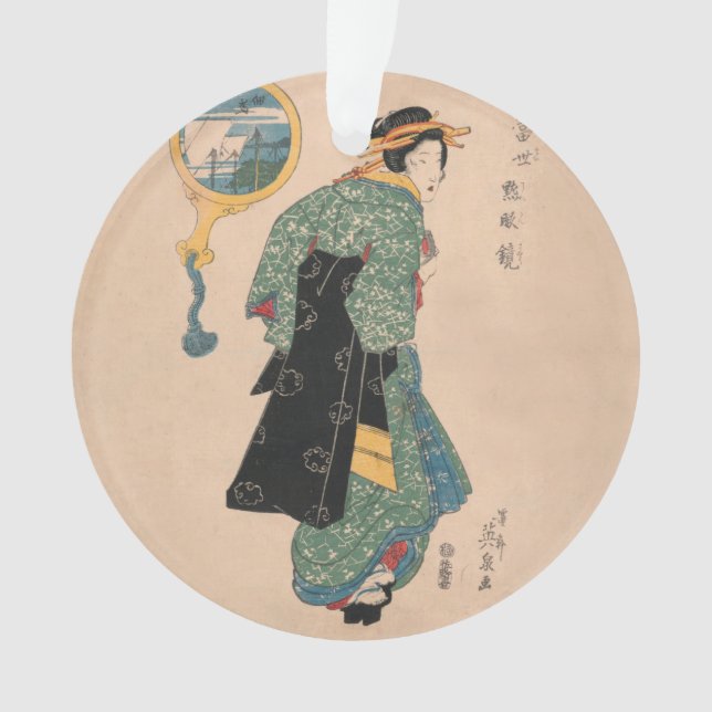 Japanische Kimono Frau: Ukiyo-e Woodblock Print Ornament (Vorderseite)