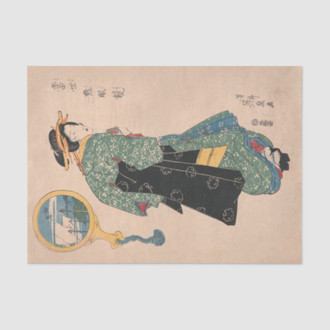 Japanische Kimono Frau: Ukiyo-e Woodblock Print Seidenpapier (Vorderseite)