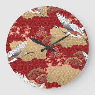 Japanische Kimono-Kirschblüten Große Wanduhr
