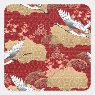 Japanische Kimono-Kirschblüten Quadratischer Aufkleber