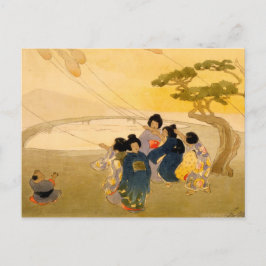 Japanische Kinder, die Drachen fliegen - Bertha Lu Postkarte