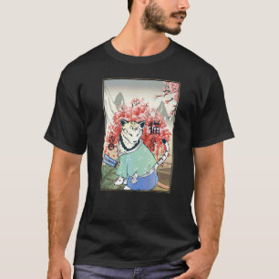 Japanische Kirschblüte Süße alte japanische Katze T-Shirt