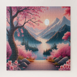 Japanische Kirschblüten Bergwald Landschaft Puzzle