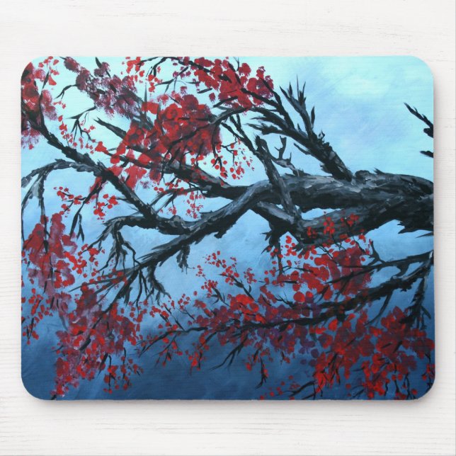 japanische Kirschblüten-Blumenbaum-Orientale-Kunst Mousepad (Vorne)
