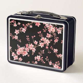 Japanische Kirschblüten Blumig Rosa Schwarz Metall Brotdose