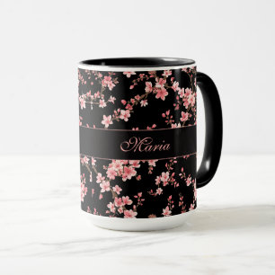 Japanische Kirschblüten Blumig Rosa Schwarz Tasse