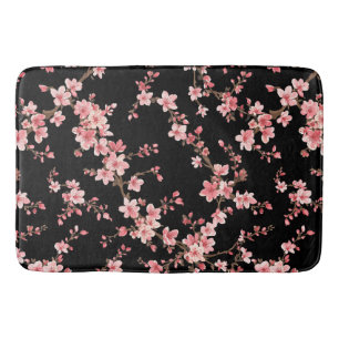 Japanische Kirschblüten Blumige Röte Pink Schwarz Badematte