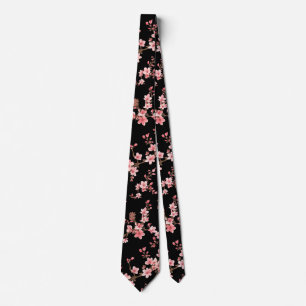 Japanische Kirschblüten Blumiges Rosa Schwarz  Krawatte