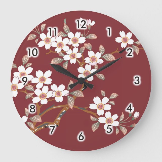 Japanische Kirschblüten Große Wanduhr (Vorderseite)