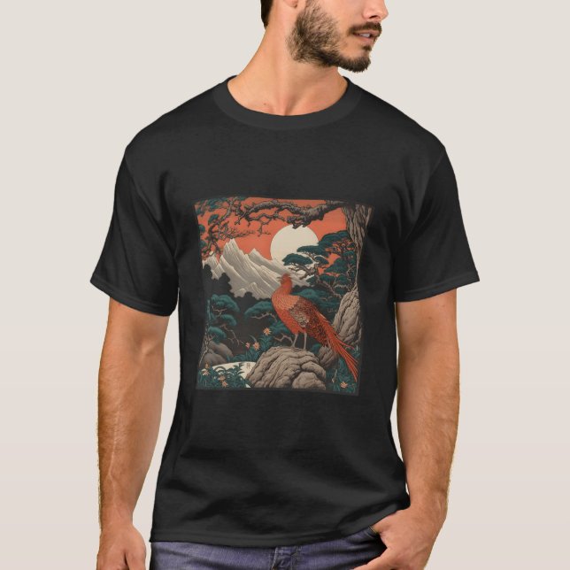 Japanische Kirschblüten Japan Woodblock T-Shirt (Vorderseite)