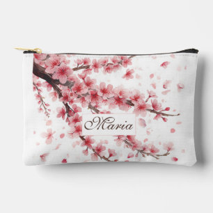 Japanische Kirschblüten-Monogramm Rosa Weiß Zubehörtasche