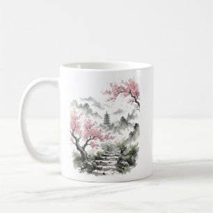 Japanische Kirschblüten-Pagode Aquarell Kaffeetasse