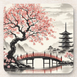 Japanische Kirschblüten Pagoden Brücke Zinn Kerze Getränkeuntersetzer
