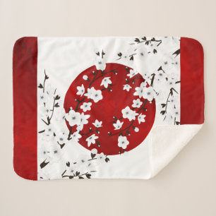 Japanische Kirschblüten Rot Schwarz-weiß Sherpadecke