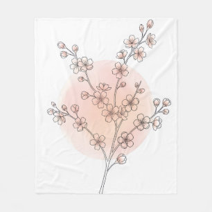 Japanische Kirschblüten Sakura Line Art Rosa Fleecedecke