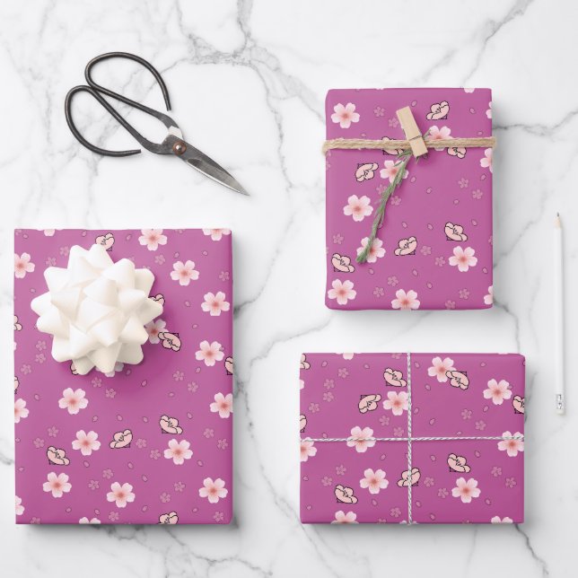Japanische Kirschblüten und Petalen v3 Geschenkpapier Set (Vorderseite)