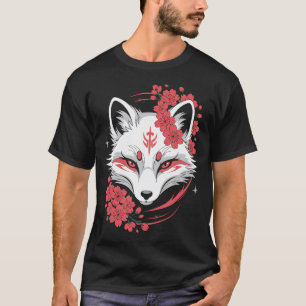 Japanische Kitsune Weiße Fuchs Anime Kawaii Kirsch T-Shirt