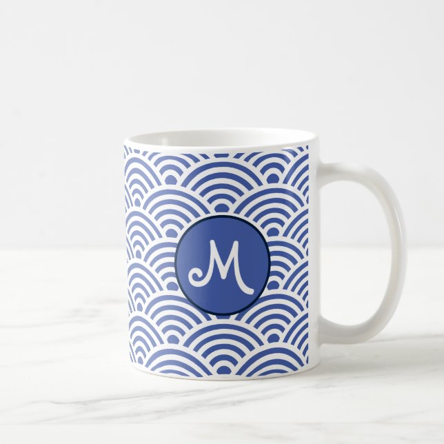Japanische Klassik Wave Muster mit Monogramm Kaffeetasse (Rechts)