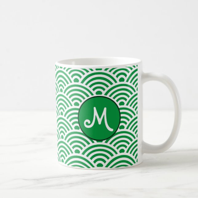 Japanische Klassik Wave Muster mit Monogramm Kaffeetasse (Rechts)