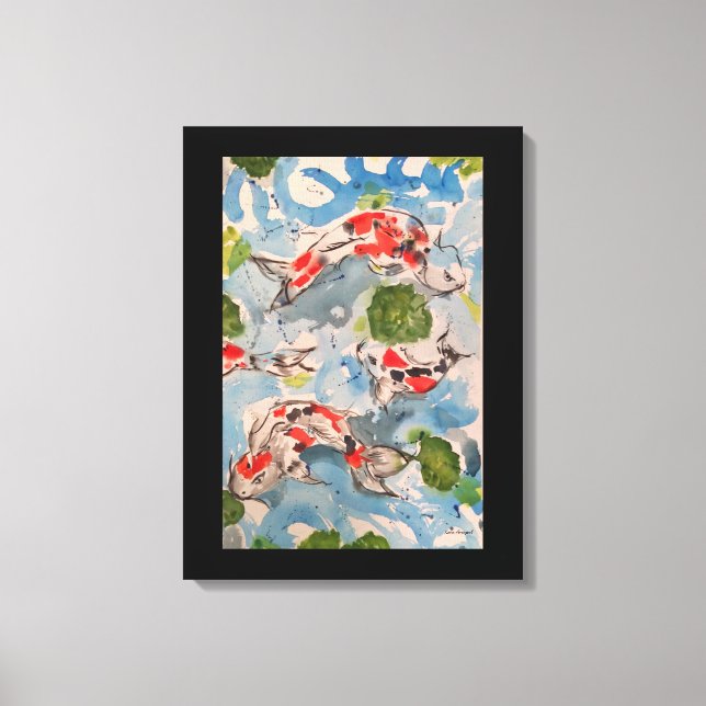 Japanische Koi Aquarell Print Leinwand 18x24 (Vorderseite)