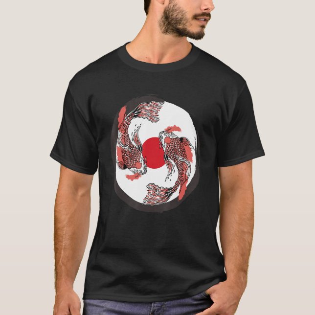 Japanische Koi Carp Japan Flag & Yin Yang Inspirie T-Shirt (Vorderseite)