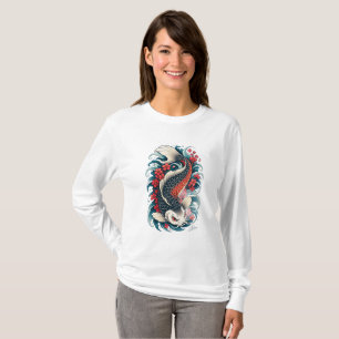 Japanische Koi-Fisch-Kunst Langarmshirt T-Shirt