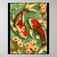 Japanische Koi-Fische Kirschblüten Sakura Kunst Mä