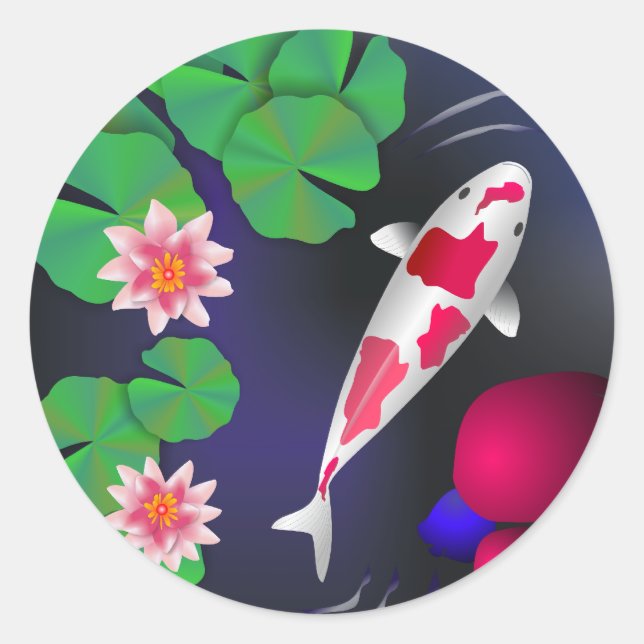 Japanische Koi-Fische, Lotus-Blume und Seerosen Runder Aufkleber (Vorderseite)