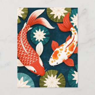 Japanische Koi-Fische Lotusblumen Zen-Garten Ankündigungspostkarte