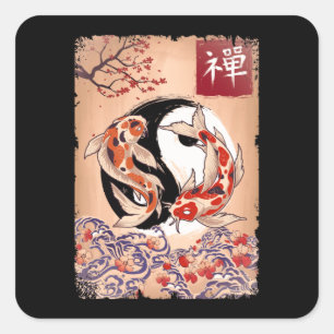 Japanische Koi Fish Cherry Blossom Carp Blume Quadratischer Aufkleber