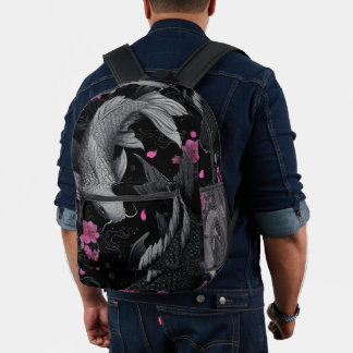 Japanische Koi Fish Dunkle Mode Bedruckter Rucksack