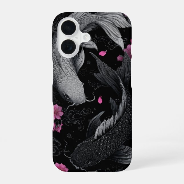 Japanische Koi Fish Dunkle Mode iPhone 16 Hülle (Rückseite)