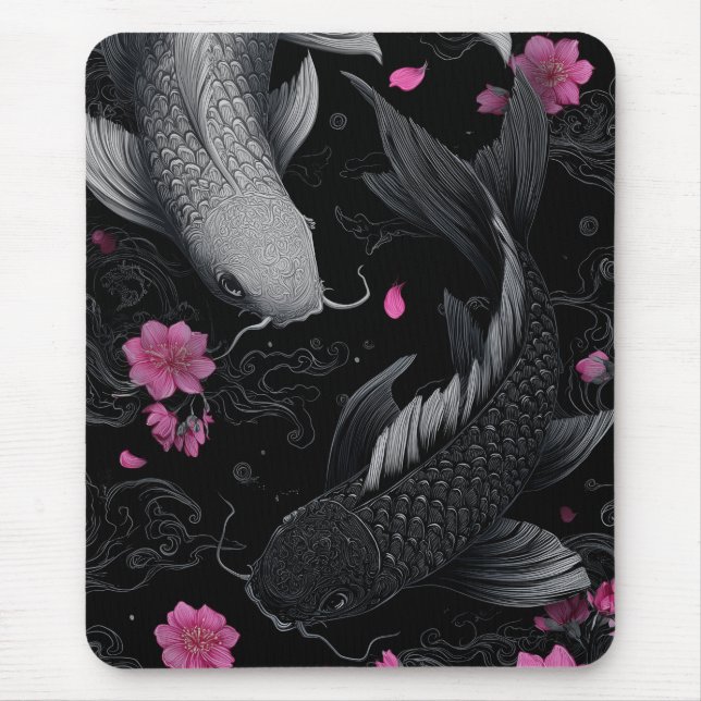 Japanische Koi Fish Dunkle Mode Mousepad (Vorne)