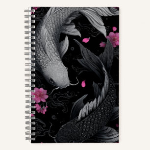 Japanische Koi Fish Dunkle Mode Notizbuch
