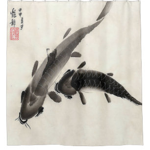 Japanische Koi Fish Pond Aquarellmalerei Duschvorhang