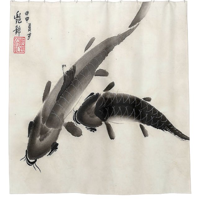 Japanische Koi Fish Pond Aquarellmalerei Duschvorhang (Vorderseite)