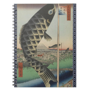 Japanische Koi Hiroshige Fisch Festival Flagge Notizblock