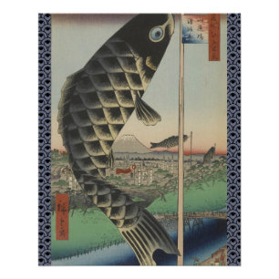Japanische Koi Hiroshige Fisch Festival Flagge Poster