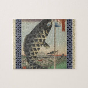 Japanische Koi Hiroshige Fisch Festival Flagge Puzzle